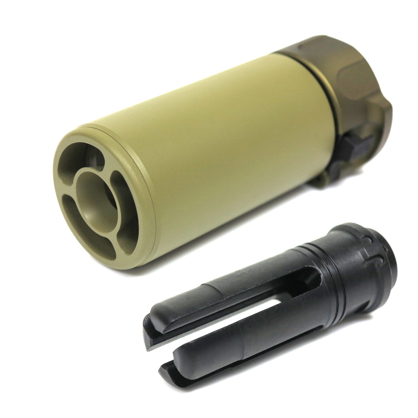5KU Mini Silencer Version 2 with 4-Prong Flash Hider for Airsoft AEG GBB (-14mm CCW / Tan)