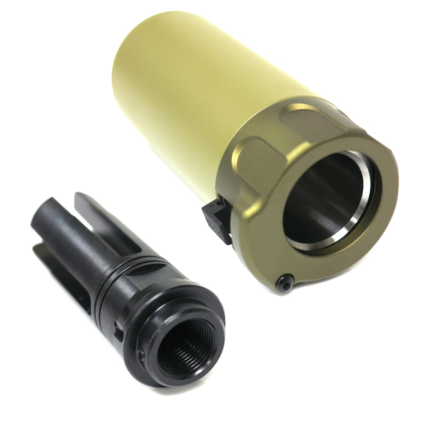 5KU Mini Silencer Version 2 with 4-Prong Flash Hider for Airsoft AEG GBB (-14mm CCW / Tan)