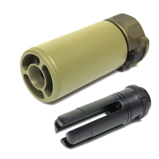 5KU Mini Silencer Version 2 with 4-Prong Flash Hider for Airsoft AEG GBB (-14mm CCW / Tan)